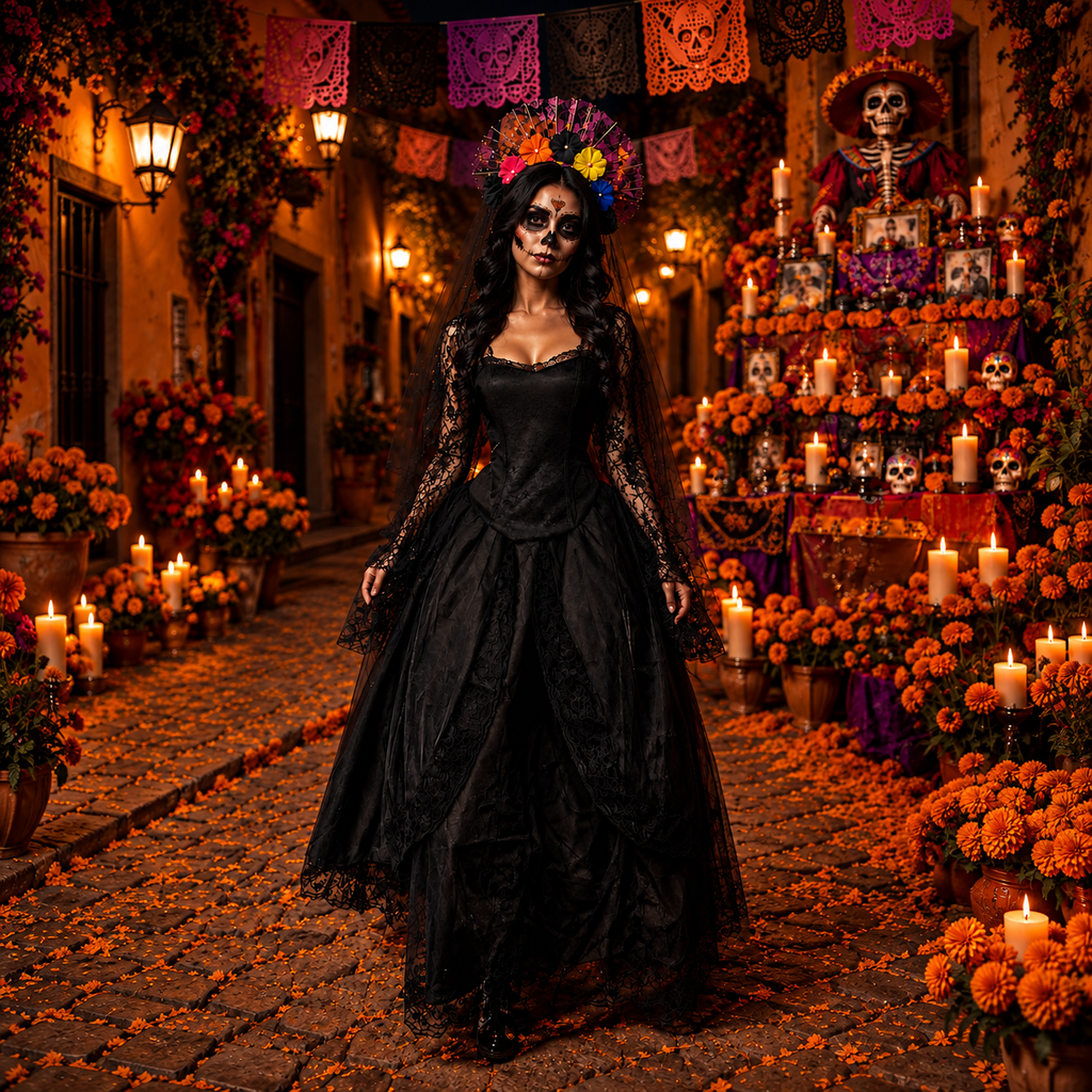 CATRINA NEGRA "unitalla" adulto - juvenil
