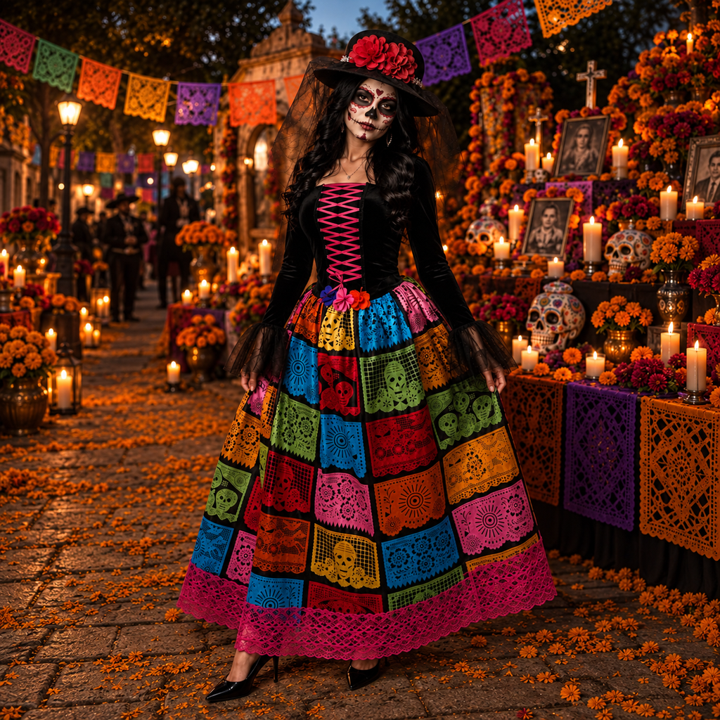 CATRINA PAPEL PICADO "unitalla" adulto - juvenil